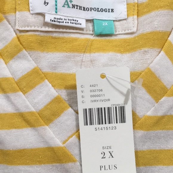 Anthropologie Yellow/White Striped Top NWT - Picture 5 of 8